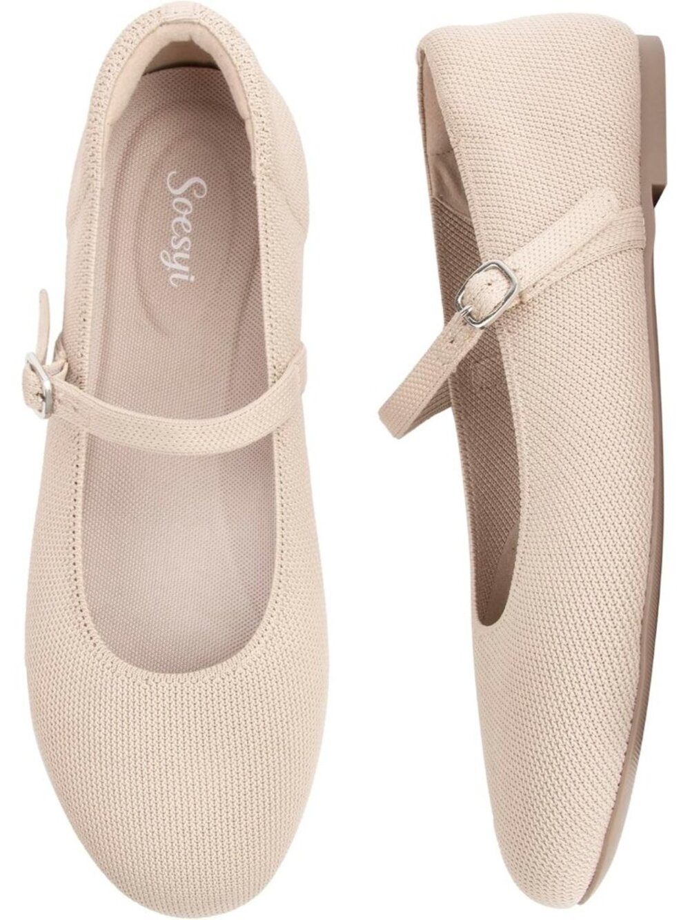 Women's Almond Round Toe Ballet Flat Comfortable Slip On Adjustable Straps Shoes